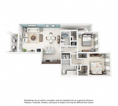 Floor plan for 2 beds, 2 baths, 1176 sqft